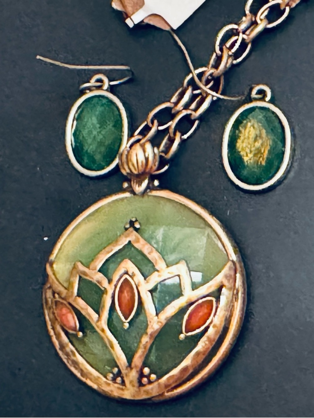 Lucky Brand Gold-Tone Green Lotus Pendant Necklace- NWT